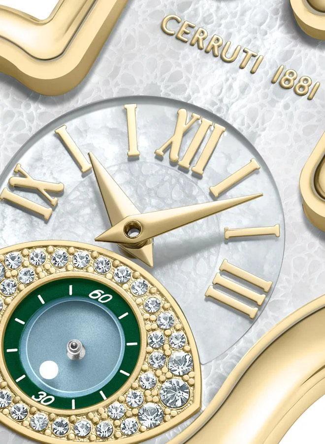 شيروتي 1881 Cerruti 1881 Ladies Yellow Gold Plated White Pattern Mother of Pearl & Green Mother of Pearl Dial Watch