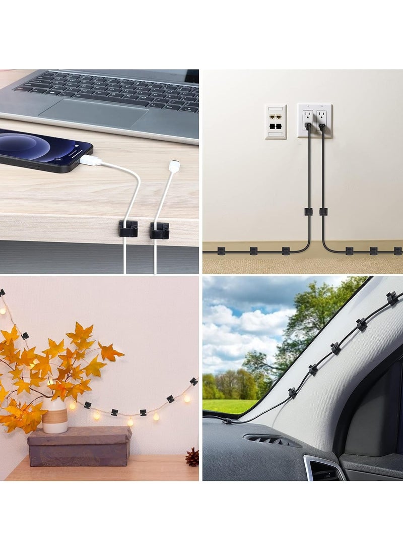 Adhesive Cable Clips Black 100Pcs Small 8mm, Wall Wire Holder for Cord Cable Organizer for Cord Cable Clamp Management Clip Under Desk, Black Light Clip Hook for Outdoor String Light  - Image 4