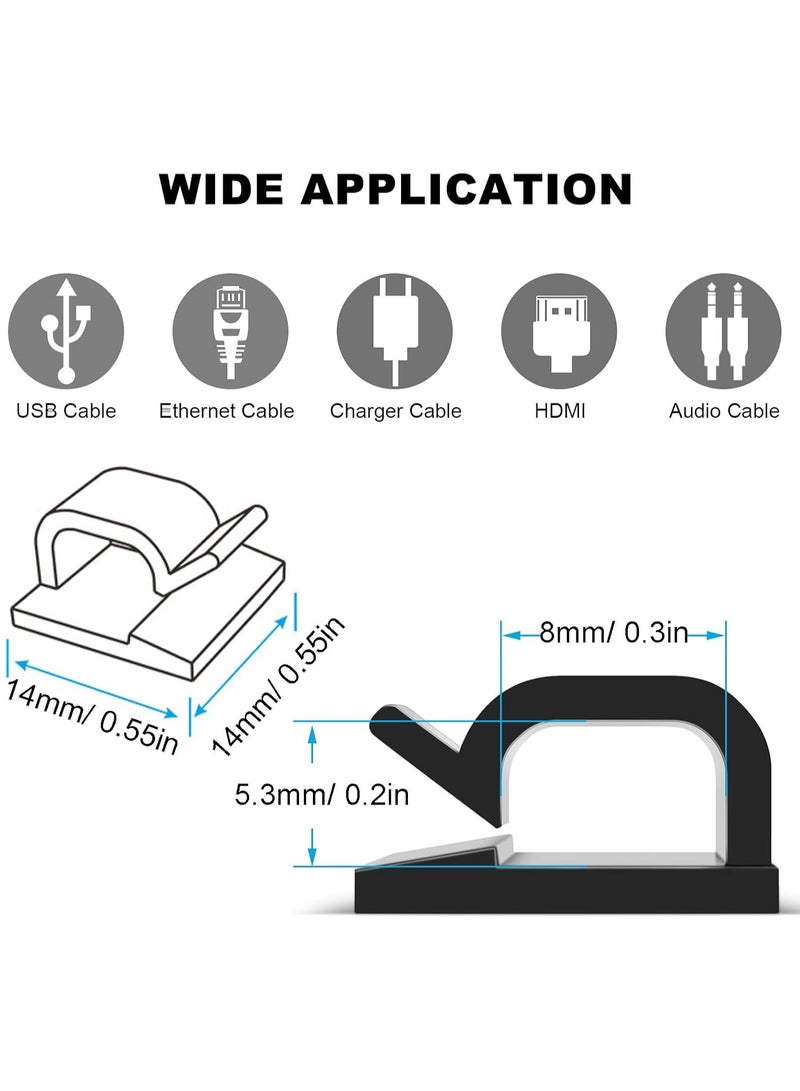 Adhesive Cable Clips Black 100Pcs Small 8mm, Wall Wire Holder for Cord Cable Organizer for Cord Cable Clamp Management Clip Under Desk, Black Light Clip Hook for Outdoor String Light  - Image 5