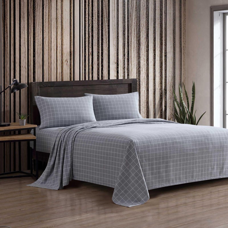 Eddie Bauer - Full Bed Sheets, Cotton Flannel Bedding Set with Matching Pillowcases, Brushed for Extra Softness, Deep Pocket, Oeko-Tex Certified (Great Plains Plaid Grey) - Image 1