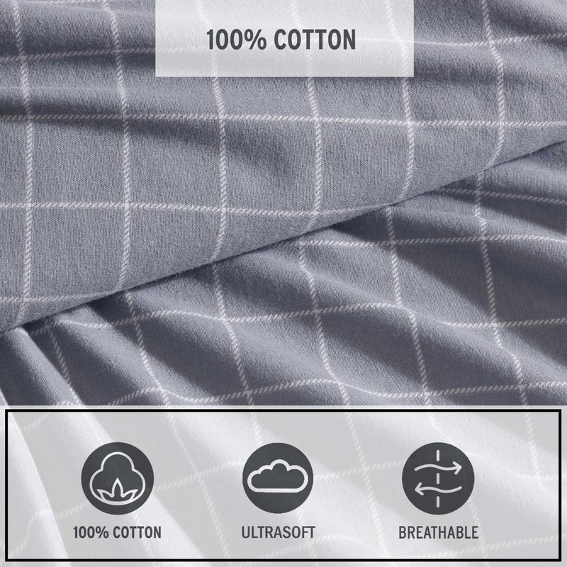 Eddie Bauer - Full Bed Sheets, Cotton Flannel Bedding Set with Matching Pillowcases, Brushed for Extra Softness, Deep Pocket, Oeko-Tex Certified (Great Plains Plaid Grey) - Image 5