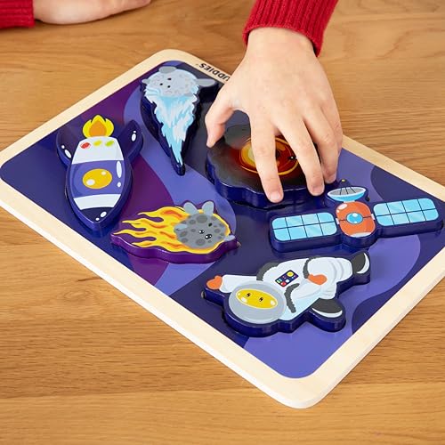 Celestial Buddies Chunky Wooden Toddler Puzzles 12x8 Inch Educational Space Puzzle for Early Science Astronomy Exploration STEM Learning 2Pack - Image 5