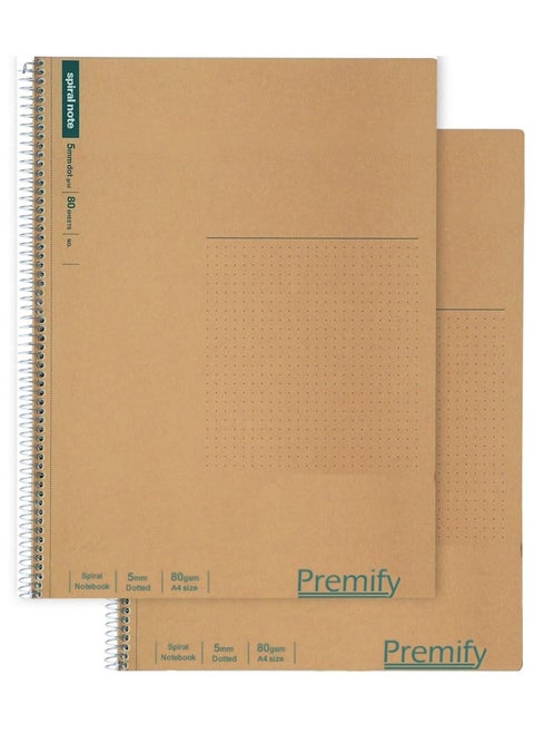 2 Pieces Set Spiral Dotted Notebooks, 5Mm Dot Grid (A4), Note Basic 8.98 X 11.69 Inches, 100 Sheets 0.5Mm Hole 19.1Mm Coil Writing Paper 80Gsm Suitable For Maths And School Supplies