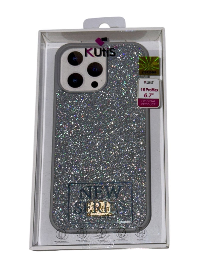 كوتيس كفر  KUTIS ايفون 16بروماكس فاخر بلمعة الكريستال- بطانة داخلية من المايكروفايبر لحماية من الخدوش،إطار كاميرا معدني مرتفع لحماية العدسة، مصنوع من الجلد والسيليكون السائل مع طبقة مقاومة للبصمات، - Image 3
