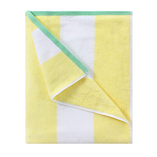 HENBAY Cotton Oversized Beach Towel - Large 70 x 35 Inch Pool Towel, Yellow Striped Quick Dry Swimming Cabana Towel - Image 1
