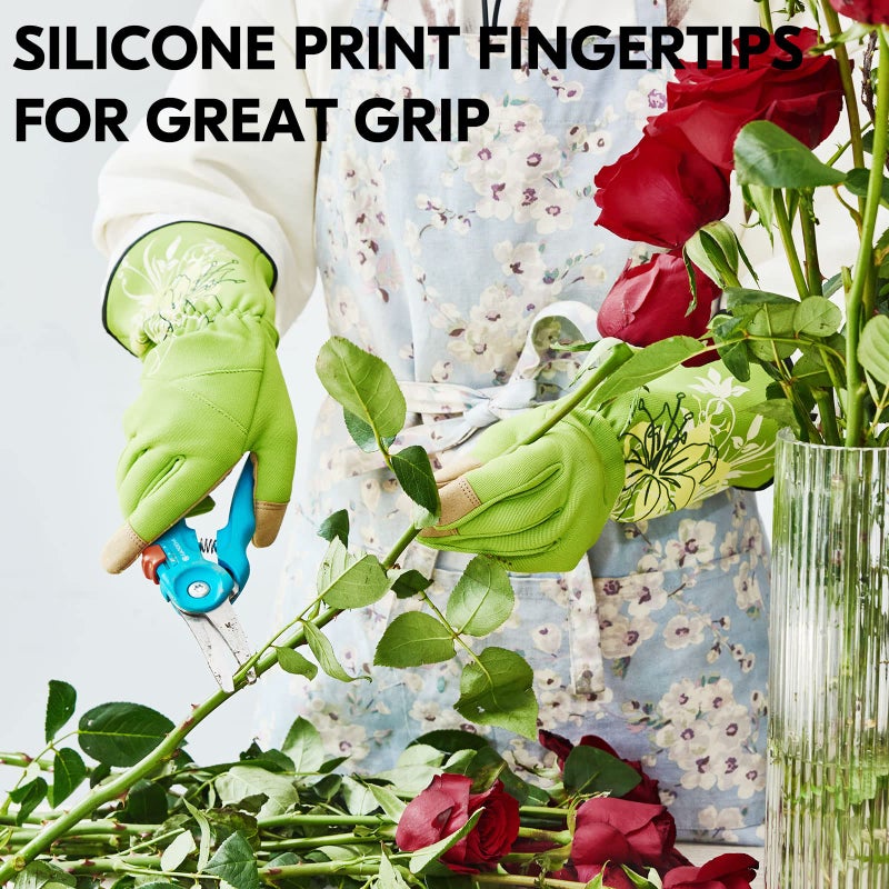 Vgo... 1-Pair Ladies' Synthetic Leather Gardening Gloves, Long Sleeves Gauntlet, Breathable & Grip Work Gloves, High Dexterity, Washable (Size S, Green, SL7445) - Image 5