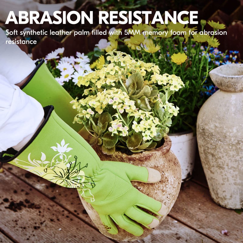 Vgo... 1-Pair Ladies' Synthetic Leather Gardening Gloves, Long Sleeves Gauntlet, Breathable & Grip Work Gloves, High Dexterity, Washable (Size S, Green, SL7445) - Image 3