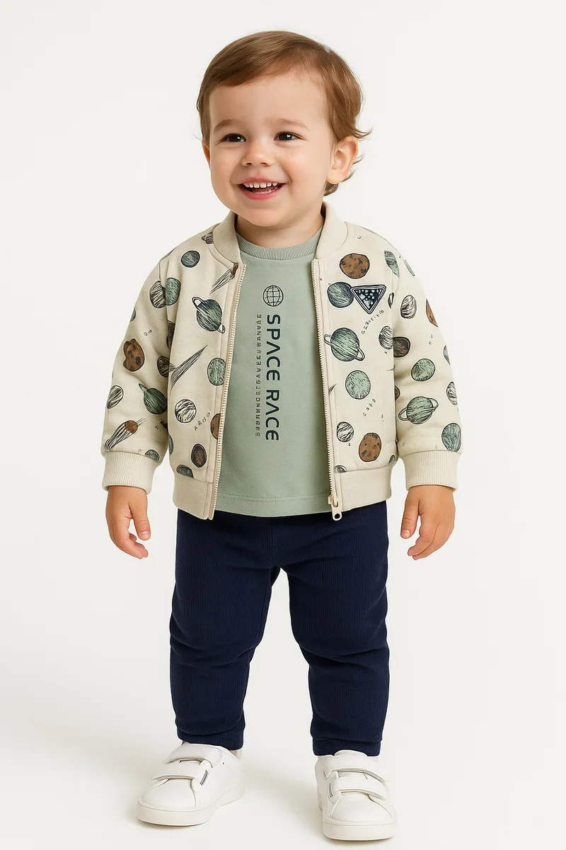 Dirkje Infant Boys Space Race 3-Piece Fleece Set – Cream & Navy