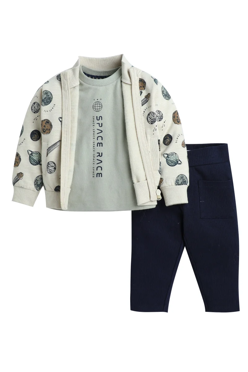 Dirkje Infant Boys Space Race 3-Piece Fleece Set – Cream & Navy
