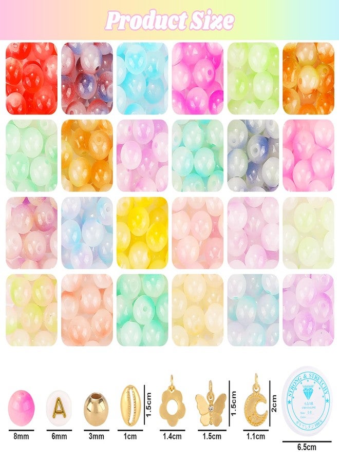 MAKERSLAND 760PCS 8mm Glass Beads for Jewelry Making 24 Color Crystal Beads Bracelet Making Kit Gradient Round Beads for DIY Earrings Necklaces Rings with Letter Beads for Bracelets&charms Accessories - Image 2