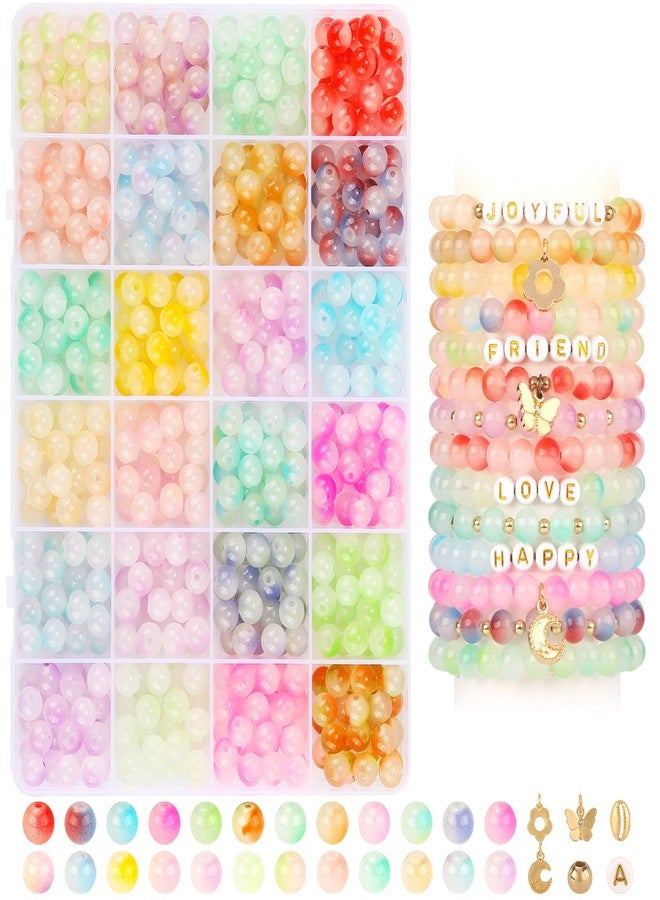 MAKERSLAND 760PCS 8mm Glass Beads for Jewelry Making 24 Color Crystal Beads Bracelet Making Kit Gradient Round Beads for DIY Earrings Necklaces Rings with Letter Beads for Bracelets&charms Accessories - Image 1