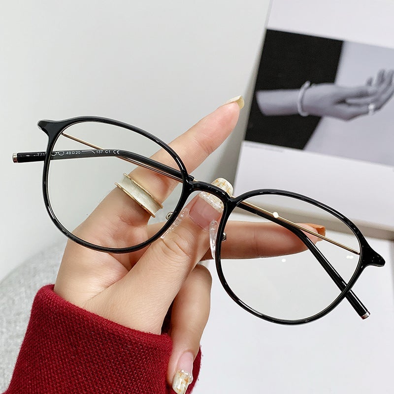 Korean Style T7182 Thin Frame Glasses for Men and Women Bright Black Frame