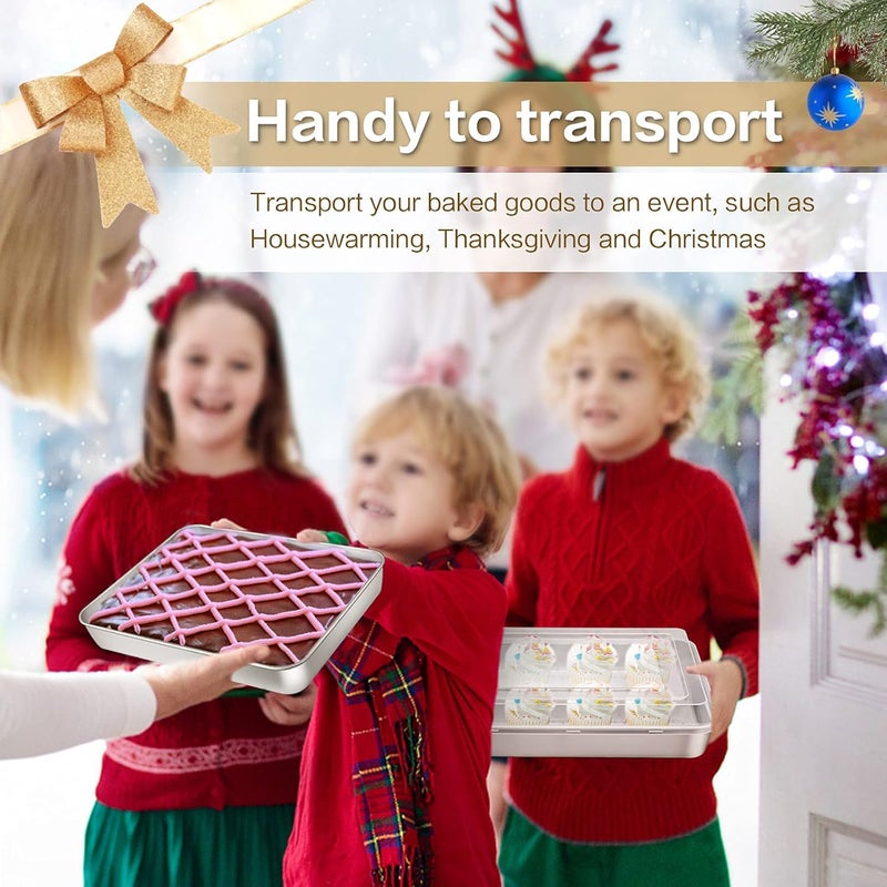E-far Baking Pan with Lid(12.4/10.4/9.4 inch), Stainless Steel Rectangular Sheet Cake Pans with Cover, Metal Bakeware Sets for Lasagna Casseroles Brownie, Non-toxic & Dishwasher Safe - 3 Pans + 3 Lids - Image 5