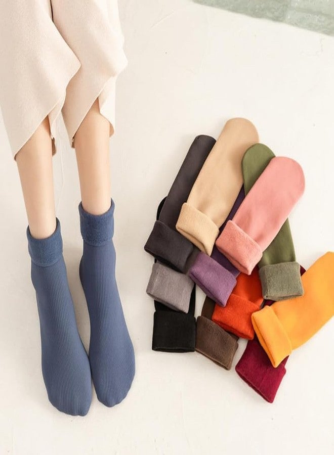 Yanwenx Autumn Winter 5 Pcs Without Thumb Toe Adult Warm Line Ribbed Snow Womens Ankle Length Stretch Knit Super Thick Wool Fur Socks Plush Thermal Men Women Color Velvet Snow Socks (Assorted Color) - Image 2