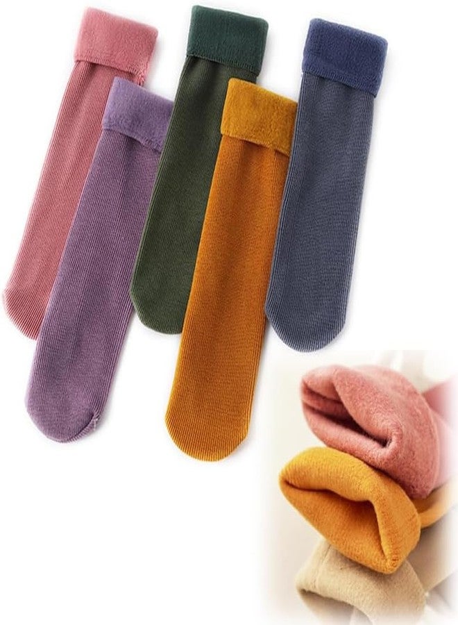 Yanwenx Autumn Winter 5 Pcs Without Thumb Toe Adult Warm Line Ribbed Snow Womens Ankle Length Stretch Knit Super Thick Wool Fur Socks Plush Thermal Men Women Color Velvet Snow Socks (Assorted Color) - Image 1