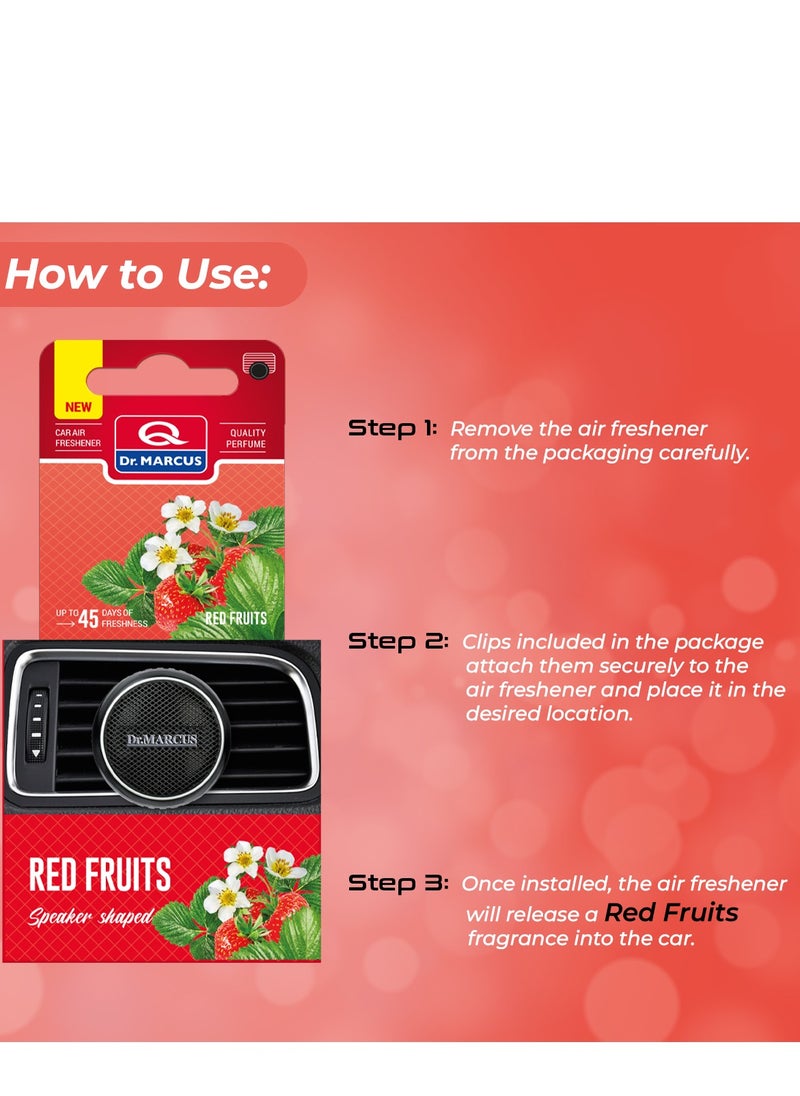 Dr. Marcus Red Fruits Car Air Freshener Vent Clip, Speaker Shape Design, Up to 45 Days Fragrance, No Power Needed, Compact & Spill-Proof