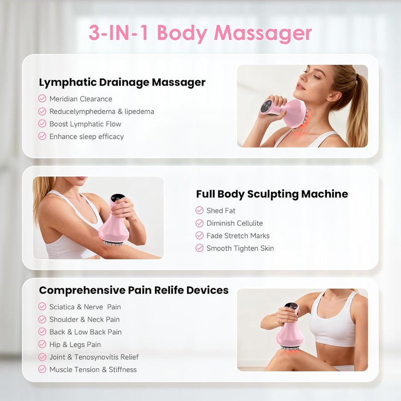 NENRENT Lymphatic Drainage Massager, Anti-Cellulite Massager For Body Cellulite and Thigh & Belly Stretch Marks Reduction, Handheld Massage tools for lymphedema & lipedema, Sciatica Nerve pain relief Devices - Image 3