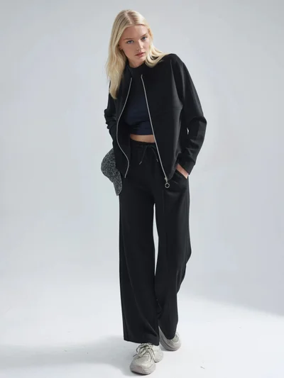 HICCUP Modal Touch Zippered Sweatshirt & Ribbed Pants Co-ord Set Bersan Collection