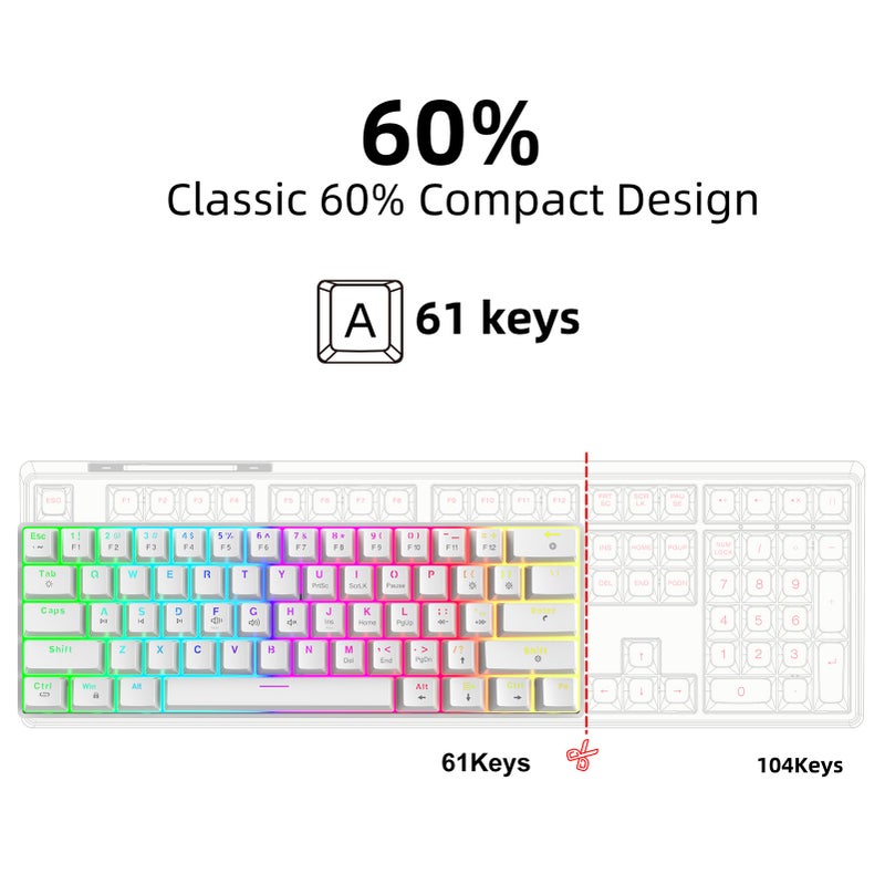 V900 60% Mechanical Keyboard Wired Gaming Colorful Backlit Gaming 61-Keys Red Switch Compact Keyboard for Home Office PC Laptop - Image 2