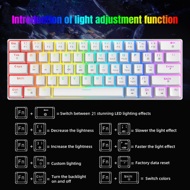 V900 60% Mechanical Keyboard Wired Gaming Colorful Backlit Gaming 61-Keys Red Switch Compact Keyboard for Home Office PC Laptop - Image 5