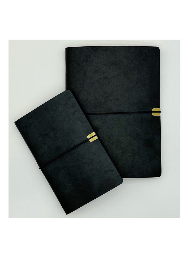 Generic 2-piece retro strap business writing notebook soft leather loose leaf horizontal grid notebook 160 pages suitable for office, school, business, family travel, student paper writing (A5+A6)  - Image 1