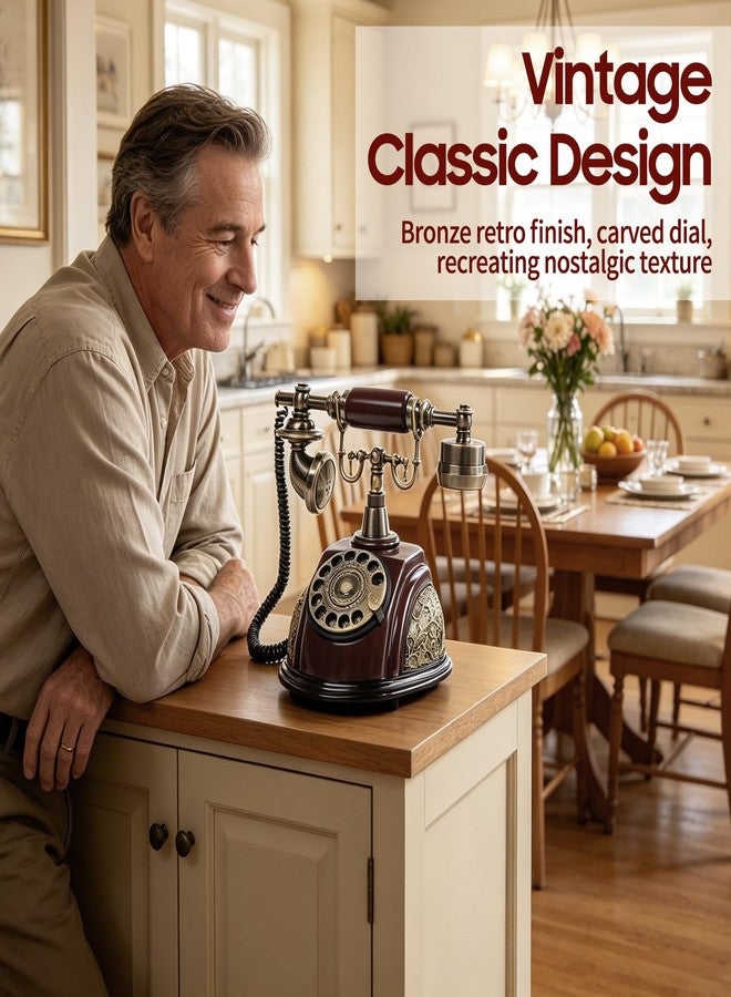 TENNIEX Vintage Rotary Dial Phone, European Style Old Fashioned Landline Telephone 1980's Old Telephone, Antique Corded Landline Phone for Home, Office, Luxury, Red - Image 4
