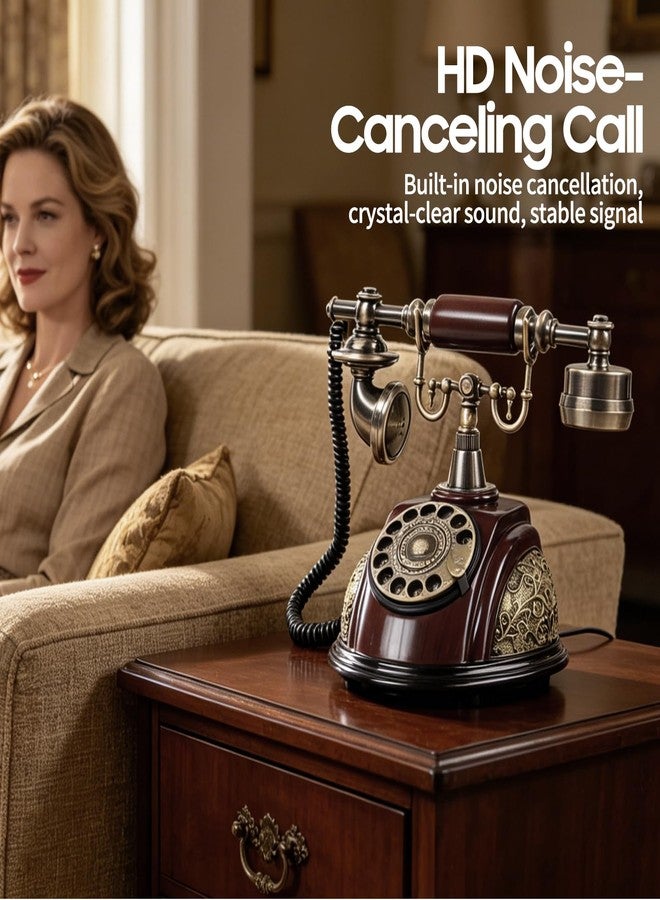 TENNIEX Vintage Rotary Dial Phone, European Style Old Fashioned Landline Telephone 1980's Old Telephone, Antique Corded Landline Phone for Home, Office, Luxury, Red - Image 2