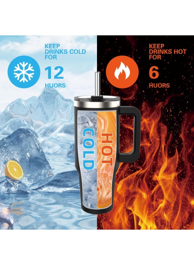WATERSY 40oz Tumbler Straw Lid Handle, Stainless Steel Double Wall Vacuum Insulated Coffee Water Bottle Thermal, 1182ml Red - Image 3