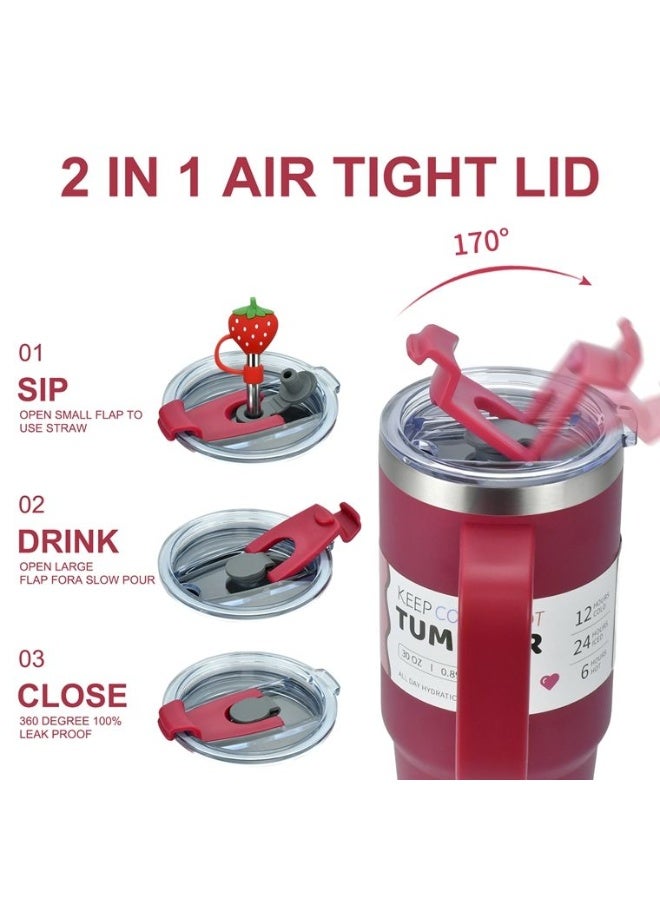 WATERSY 40oz Tumbler Straw Lid Handle, Stainless Steel Double Wall Vacuum Insulated Coffee Water Bottle Thermal, 1182ml Red - Image 2