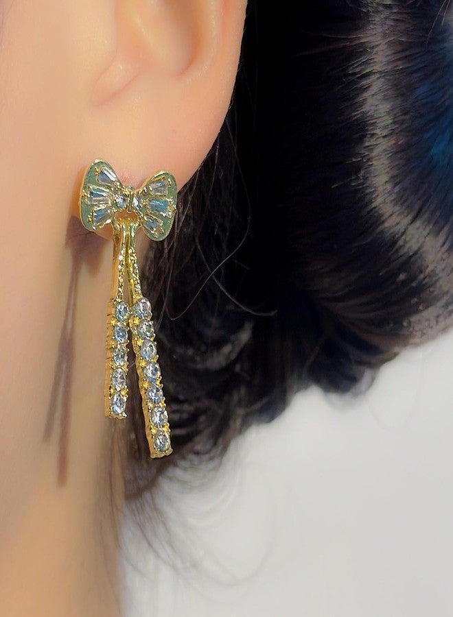 AMAAL Earrings For Women & Girls Stylish | Western Korean Earrings Bali | Butterfly| Stud Earrings Set for Women Moti Accessories Aesthetic | Fashion American Diamond AD CZ Gold Stud earinging 83 - Image 3