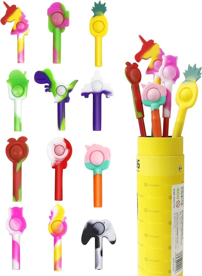 LOFIR Fun and Colorful Fidget Pencil Toppers - Stress Relief Sensory Pack with Push Bubble Fidget Toys - Perfect for Boys and Girls with Autism and Anxiety (12PCS) - Image 3