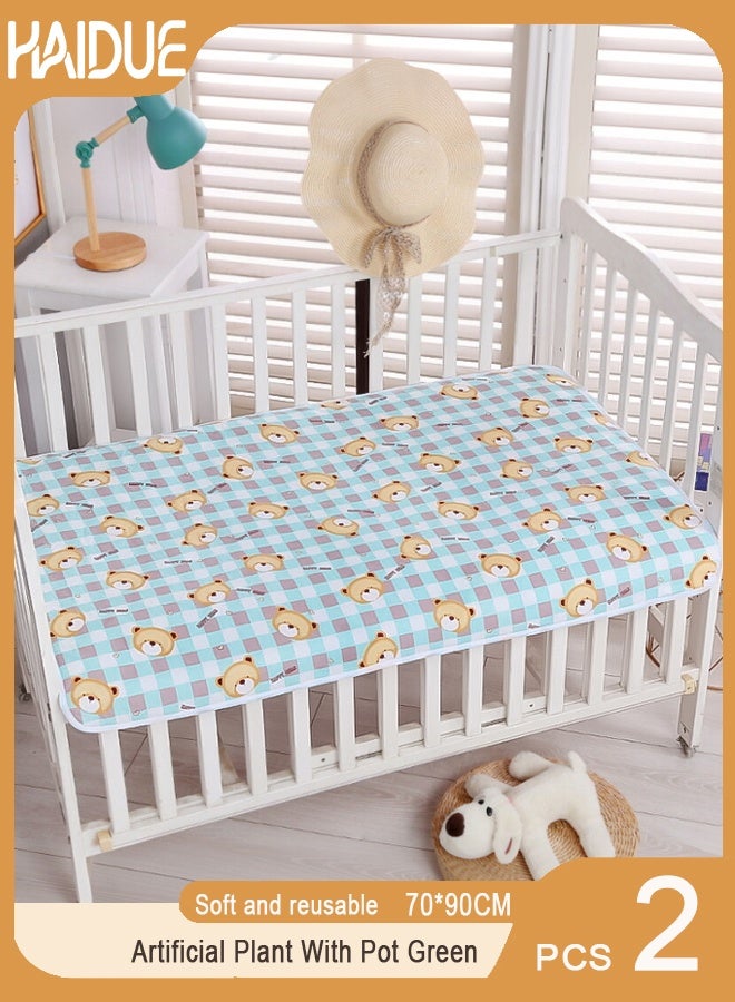 2PCS Baby Waterproof Diaper Changing Urine Absorbent Mat Baby Nappy Changing Pad Soft Reusable Washable Mattress Pad 70*90CM