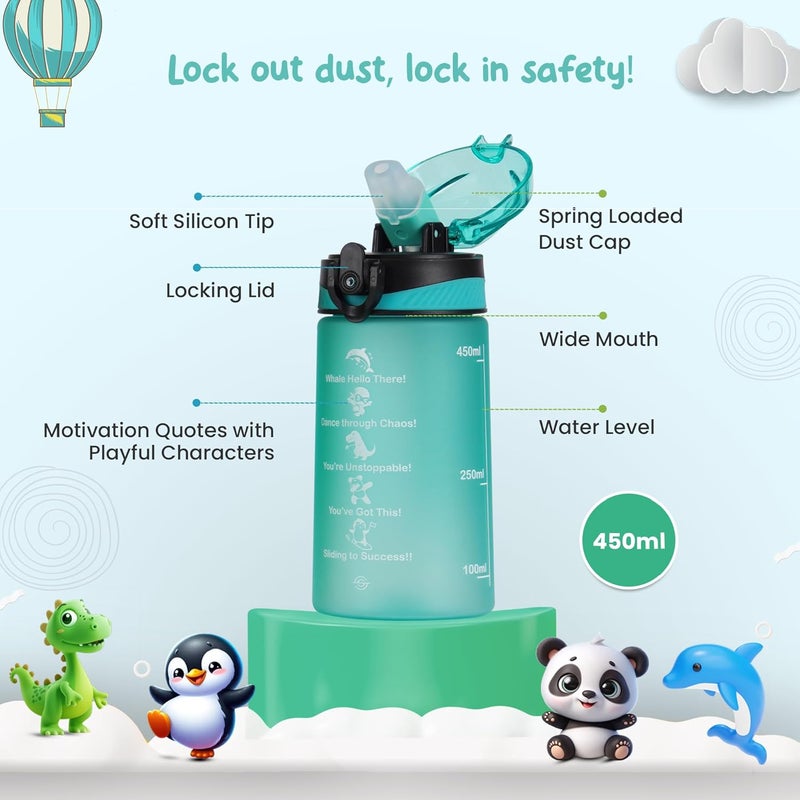 SOLARA Amazi Sipper Water Bottle for School Kids 500ml, Leakproof, Durable, BPA-Free Tritan with Motivational Time Marker, Perfect Kids Bottle for School, Home, Gifts & Outdoor, Cool Aqua (2+ Years) - Image 3
