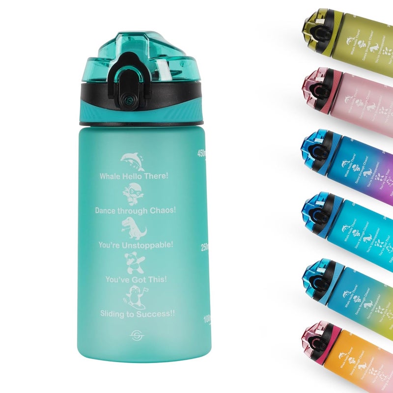 SOLARA Amazi Sipper Water Bottle for School Kids 500ml, Leakproof, Durable, BPA-Free Tritan with Motivational Time Marker, Perfect Kids Bottle for School, Home, Gifts & Outdoor, Cool Aqua (2+ Years) - Image 1