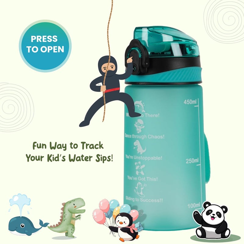 SOLARA Amazi Sipper Water Bottle for School Kids 500ml, Leakproof, Durable, BPA-Free Tritan with Motivational Time Marker, Perfect Kids Bottle for School, Home, Gifts & Outdoor, Cool Aqua (2+ Years) - Image 5