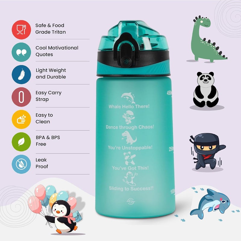SOLARA Amazi Sipper Water Bottle for School Kids 500ml, Leakproof, Durable, BPA-Free Tritan with Motivational Time Marker, Perfect Kids Bottle for School, Home, Gifts & Outdoor, Cool Aqua (2+ Years) - Image 2