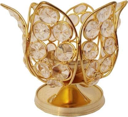 DXYZ Brass and Crystal Lotus Kamal Akhand Diya (1, Small) - Image 4
