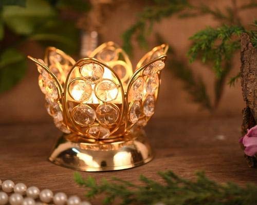 DXYZ Brass and Crystal Lotus Kamal Akhand Diya (1, Small) - Image 3