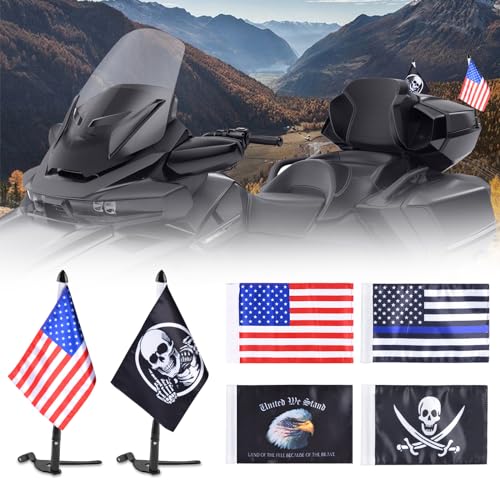 Hutexico Flag Pole Mount Kit for Spyder F3 LTD 2 Pack Foldable Spyder Trunk Stainless Flagpole Bracket with 6 Flags USA Flag For CanAm Spyder F3Limited 20172025 Spyder RT 20202025 - Image 1