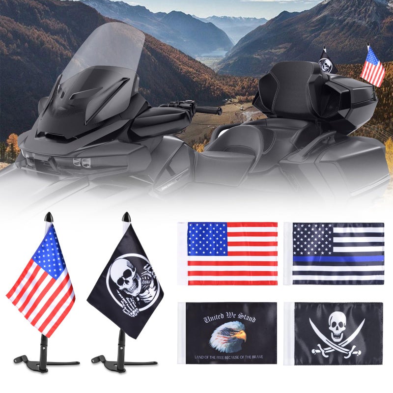 Hutexico Flag Pole Mount Kit for Spyder F3 LTD 2 Pack Foldable Spyder Trunk Stainless Flagpole Bracket with 6 Flags USA Flag For CanAm Spyder F3Limited 20172025 Spyder RT 20202025 - Image 2