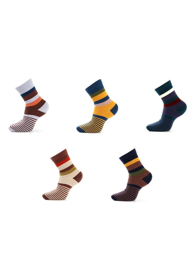 5 Pair-pack Men's Dress Crew Socks Cotton Funny Colorful Stripe Novelty Style Classic Sock for Men Size Eur 38-45 (US6-11) - Image 1