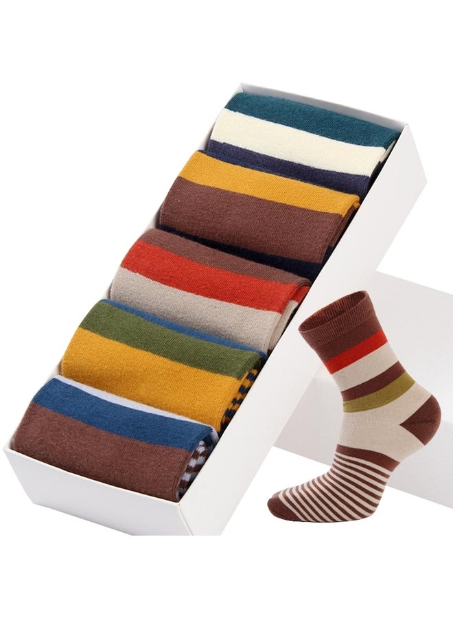 5 Pair-pack Men's Dress Crew Socks Cotton Funny Colorful Stripe Novelty Style Classic Sock for Men Size Eur 38-45 (US6-11) - Image 2