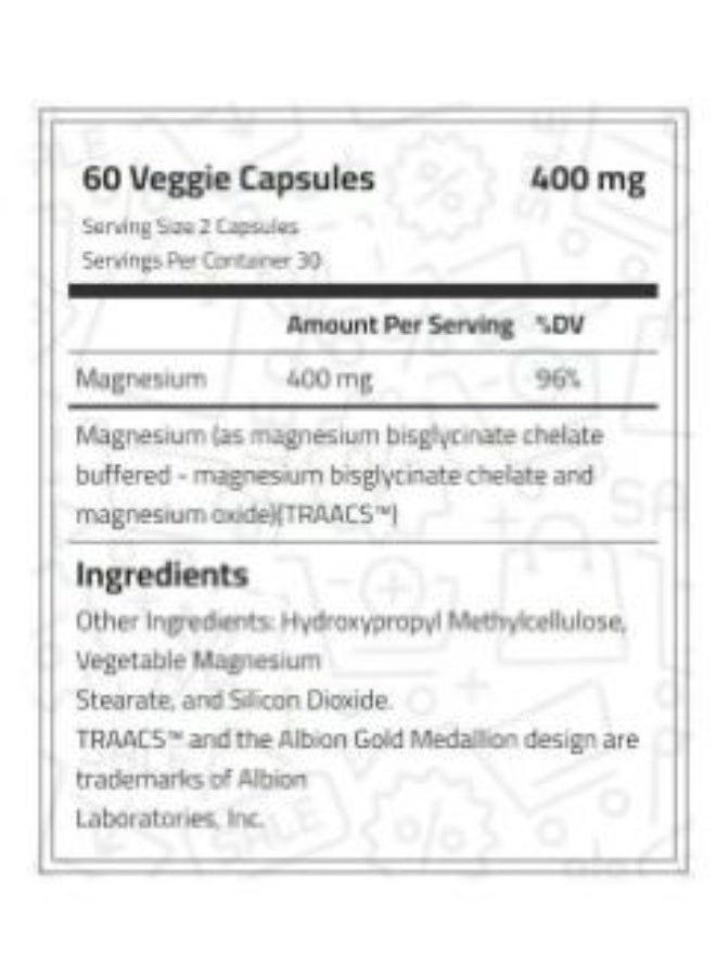 Laperva لا بيرفا ماغنيسيوم بيسغليسينات 400 ملغ - 60 كبسولة نباتية - Image 2