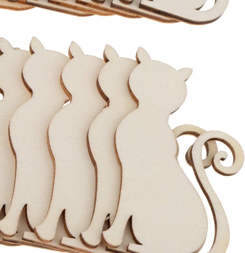 كلاراكو مجموعة من 20 قطعة من بطاقات هدايا خشبية غير مكتملة، مثالية لتزيين سجلات القصاصات وصنع البطاقات والأعمال اليدوية - قطة، 6.8 × 4.2 × 0.2 سم - Image 4