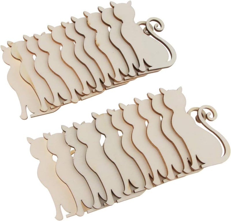 كلاراكو مجموعة من 20 قطعة من بطاقات هدايا خشبية غير مكتملة، مثالية لتزيين سجلات القصاصات وصنع البطاقات والأعمال اليدوية - قطة، 6.8 × 4.2 × 0.2 سم - Image 3