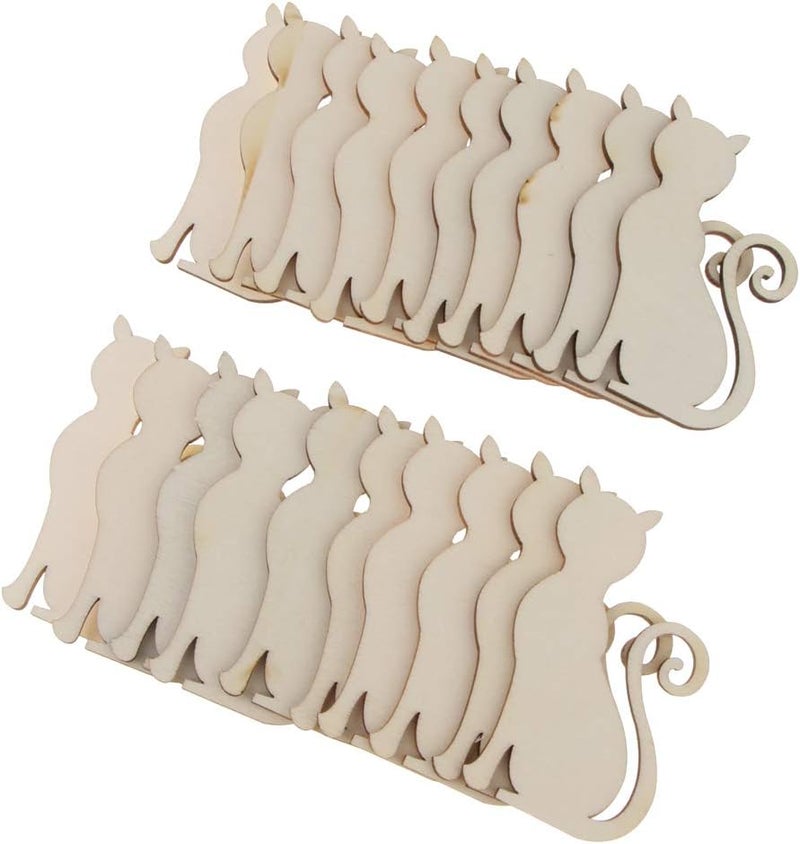 كلاراكو مجموعة من 20 قطعة من بطاقات هدايا خشبية غير مكتملة، مثالية لتزيين سجلات القصاصات وصنع البطاقات والأعمال اليدوية - قطة، 6.8 × 4.2 × 0.2 سم - Image 2