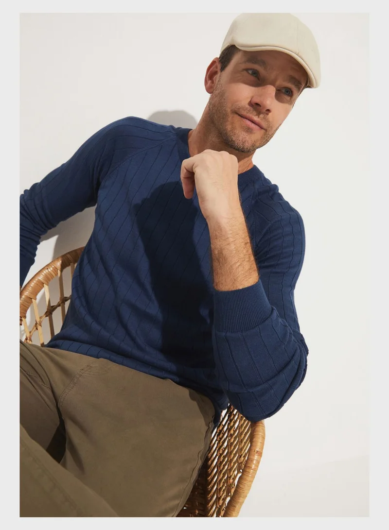 JUNE Striped Crew Neck Sweater