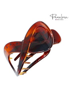 Parcelona French Infinity Loop Tortoise Shell Brown 3” Cellulose Acetate Side Slide In Yoga Flat Teeth Hair Claw Clip Clutcher For Women And Girls (Tortoise Shell Brown)  - Image 4