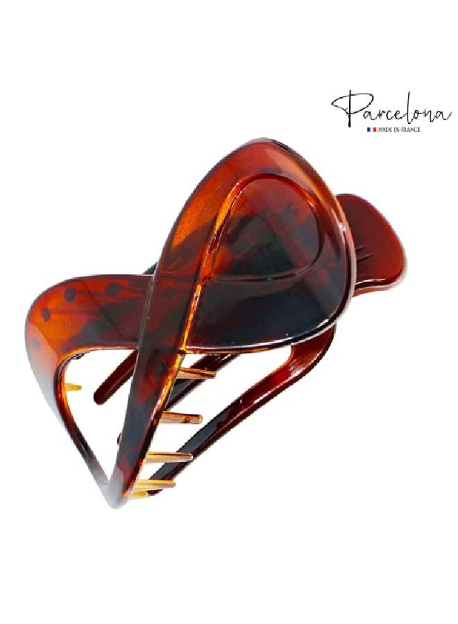Parcelona French Infinity Loop Tortoise Shell Brown 3” Cellulose Acetate Side Slide In Yoga Flat Teeth Hair Claw Clip Clutcher For Women And Girls (Tortoise Shell Brown) - Image 4