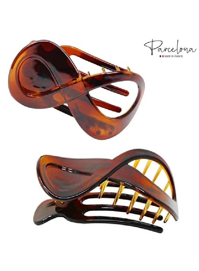 Parcelona French Infinity Loop Tortoise Shell Brown 3” Cellulose Acetate Side Slide In Yoga Flat Teeth Hair Claw Clip Clutcher For Women And Girls (Tortoise Shell Brown) - Image 3